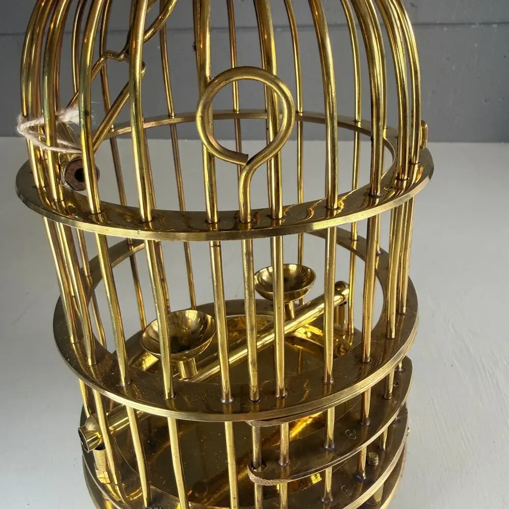 Vintage Solid Brass Bird Cage | Mid-Century Decorative Hanging Cage with Perch